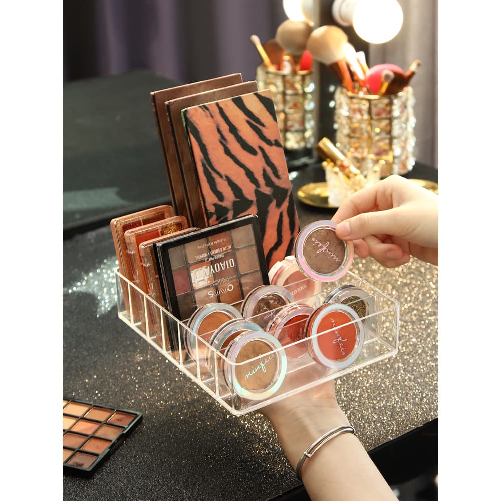 Caixa de armazenamento de cosméticos Desktop transparente paleta de sombra batom em pó Blush Multi-grade penteadeira arm