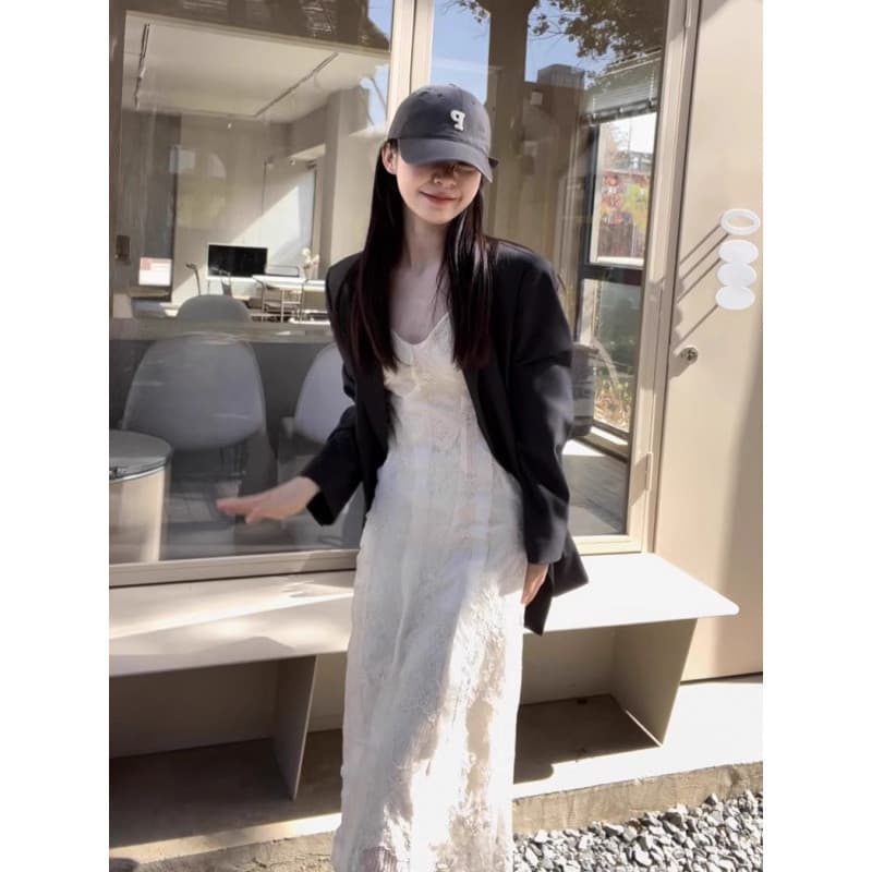 Vestido de renda francesa feminino novo estilo verão pequeno suave cintura estreita temperamento vestido de fadas