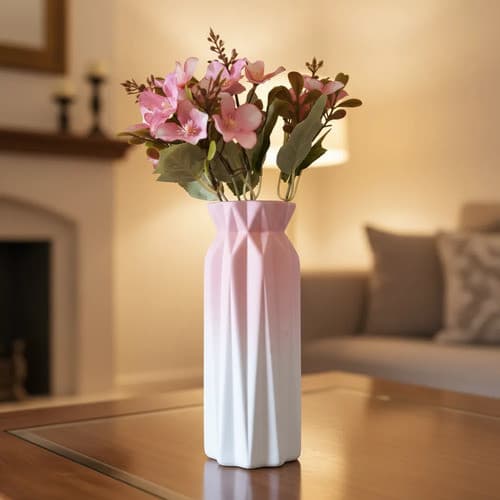 Vaso Decorativo Porcelana Grande 22cm C/ Flor  Fica Com 27cm Cor Foto Leve Degradee
