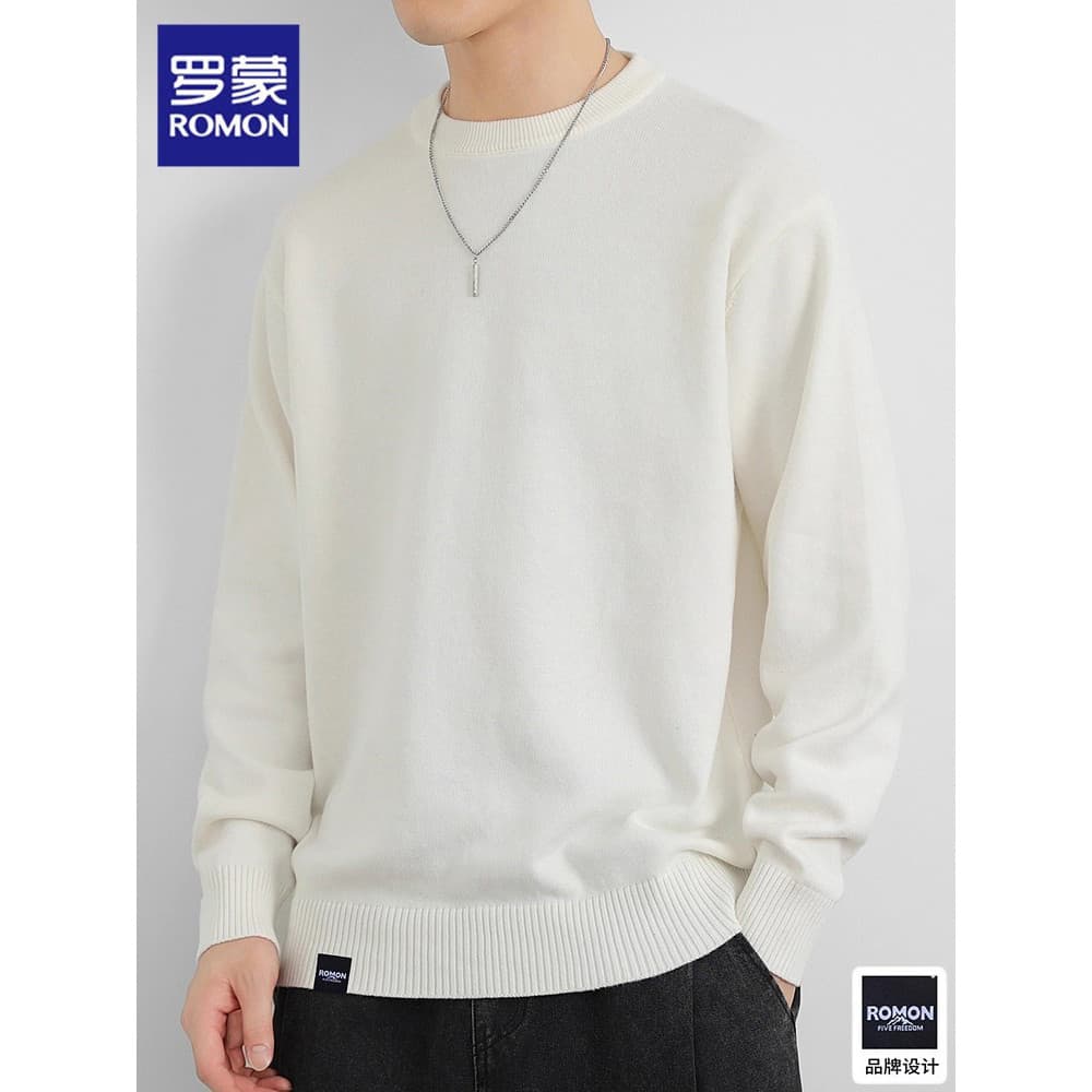 Lomon malhas masculinas outono inverno novo estilo puro algodão interior camisola de fundo na moda Casual branco em torn