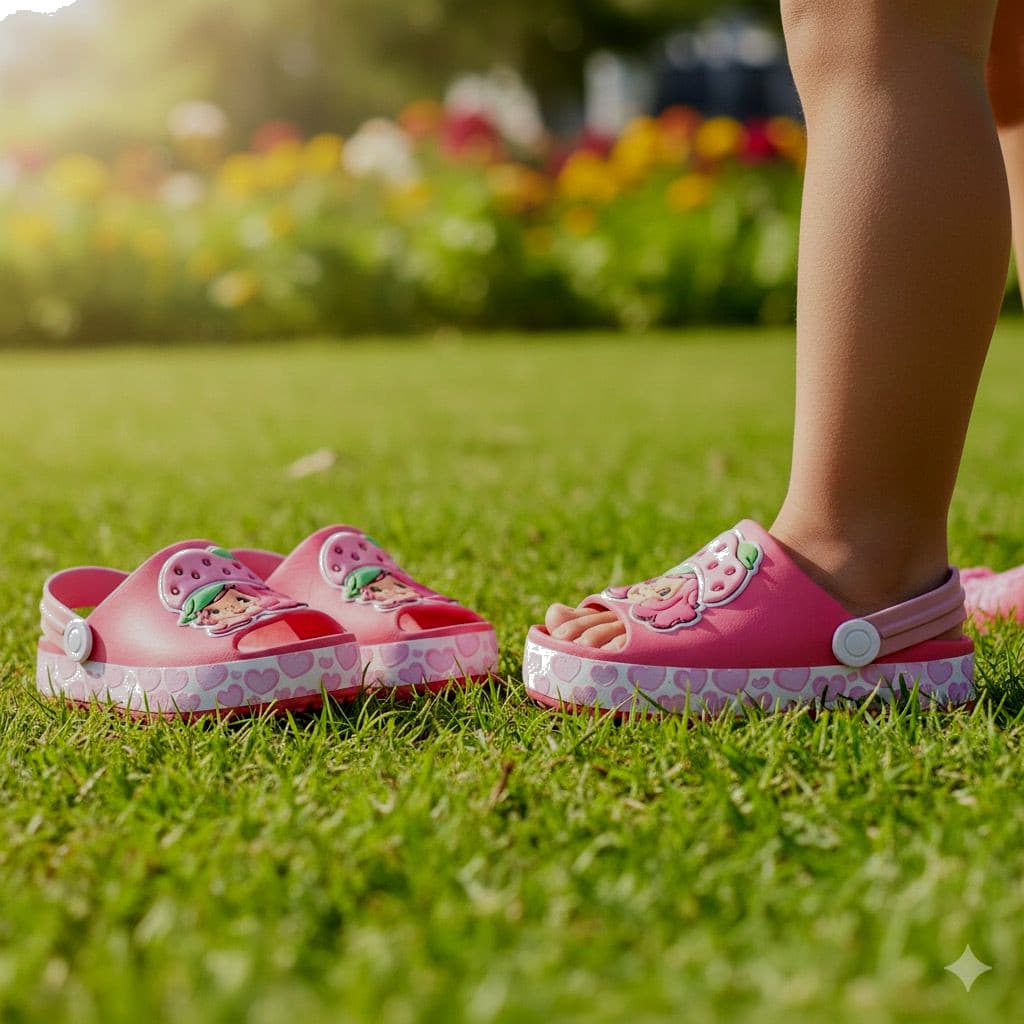 Sandália Infantil Baby Menina Rosa Feminina Moranguinho Leve e Confortável