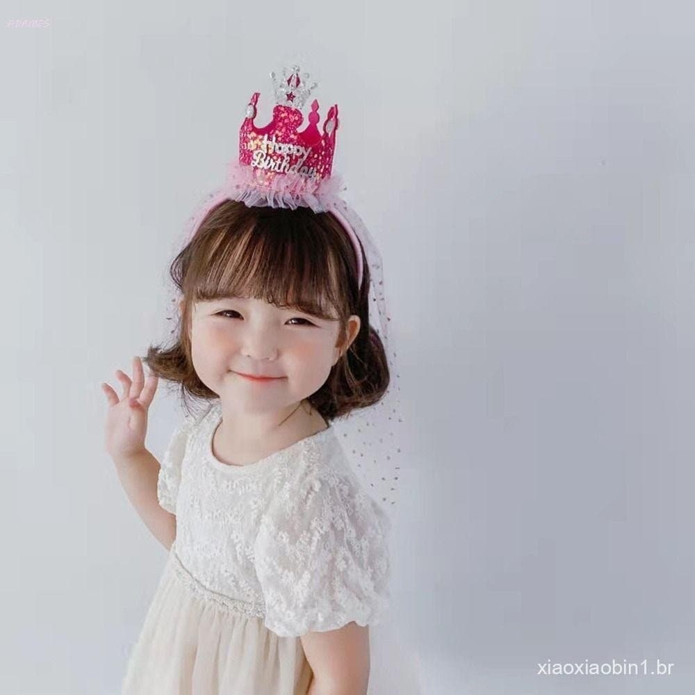 Aniversário Hairband Cabeça Hoop Bonito Engraçado Feliz Coroa Malha Lantejoulas Para Crianças Decoração Do Cabelo