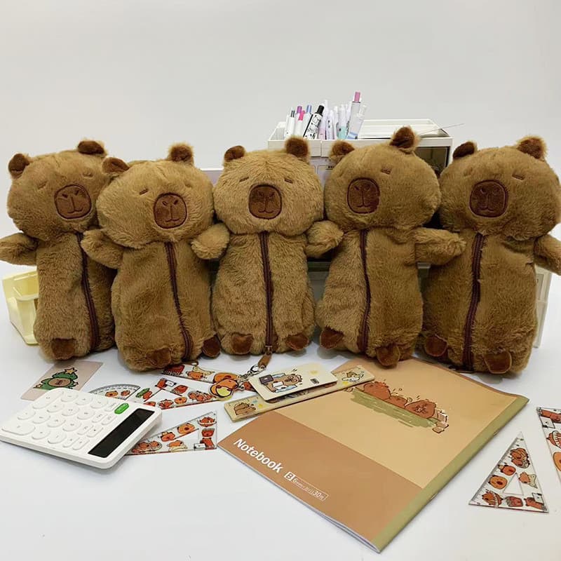 Estojo de Lápis de Pelúcia Simulado Série Animal Pequena Capivara Material Escolar Bolsa de Armazenamento de Desenho Ani