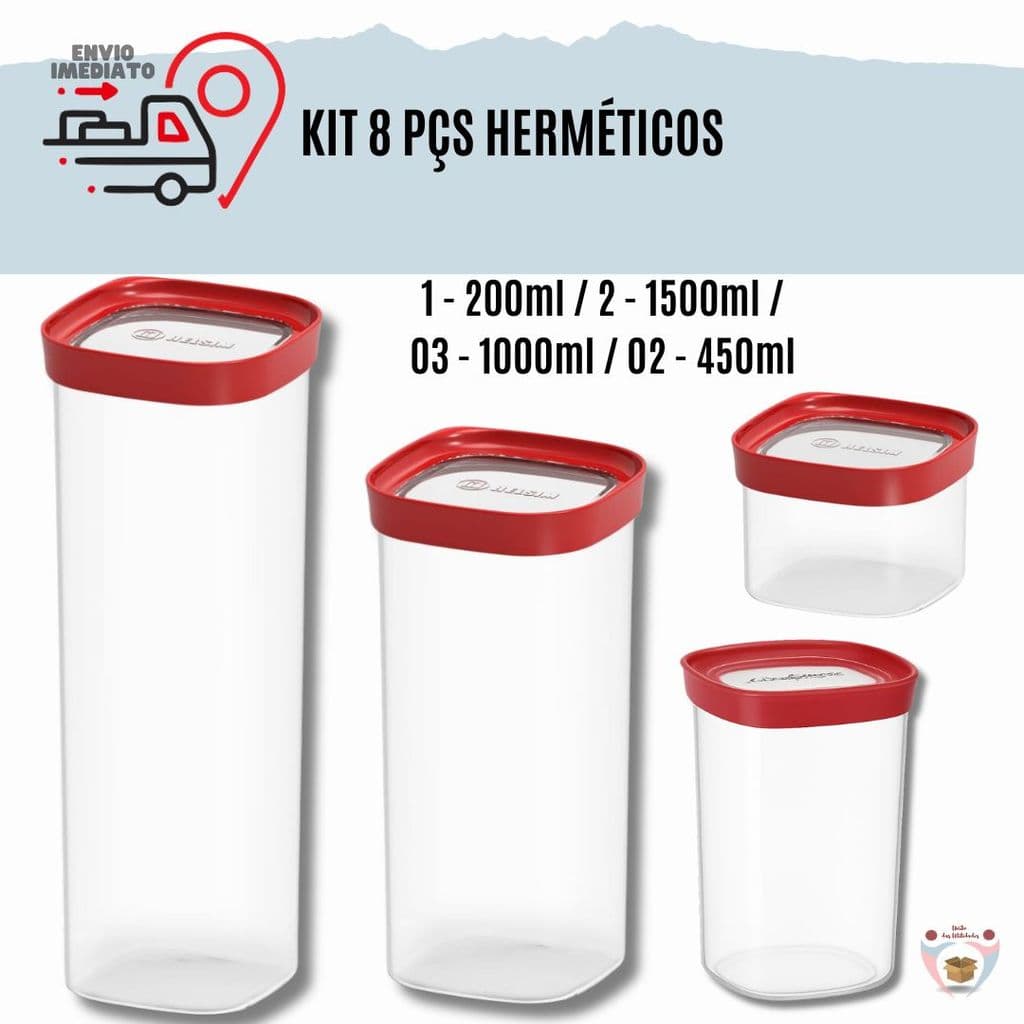 Kit 8 Potes Herméticos Conjunto De Potes Hermeticos Grandes Porcoes Porta Mantimentos Para Diversos Macarrao  Resistente