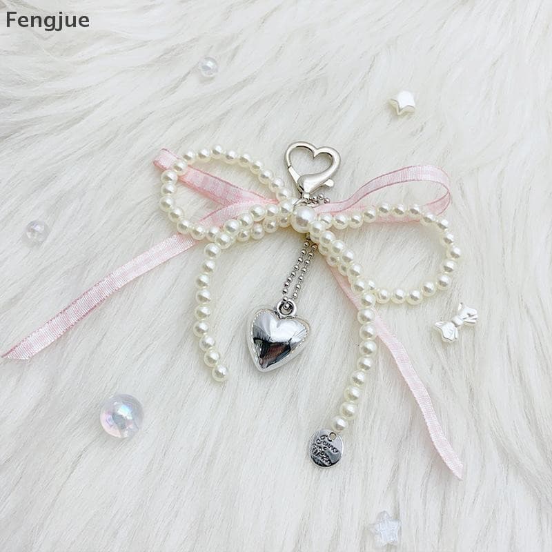 Fengjue Bonito Arco Pérola Telefone Pingente Corrente Moda Coração Forma Chaveiro Saco Da Câmera Do Móvel Pendurado Aces