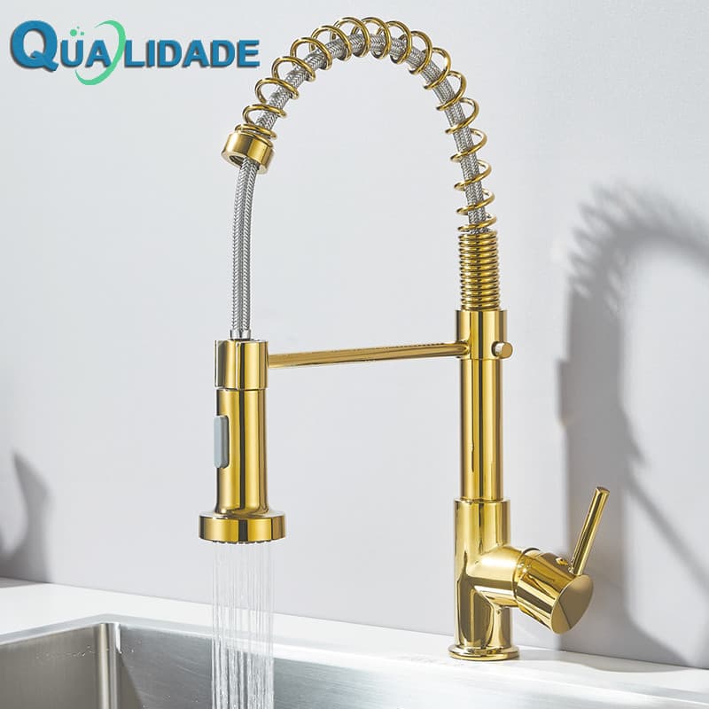 Ouro Torneira Cozinha Gourmet de Bancada com Spray Extensor–Prata, Mista Água Quente/Fria