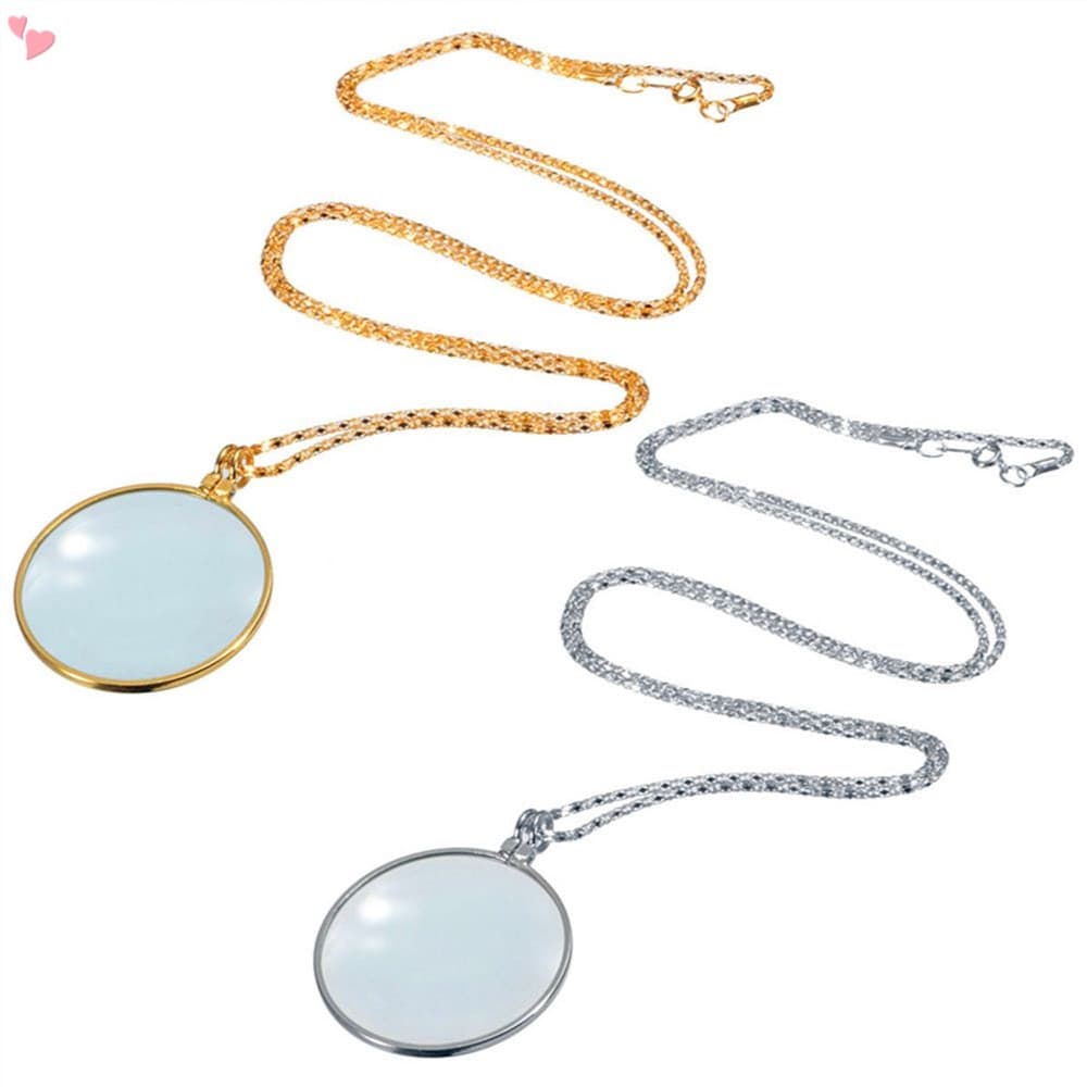5X Lupa Monocle Necklace on Chain Mini Pingente De Portátil Para Leitura Do Mapa De Jornais , Silver Gold