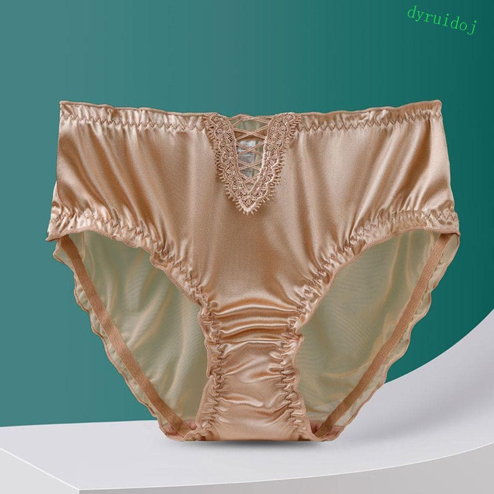 DYRUIDOJ1 Calcinha De Seda De Cetim , Cuecas De Cintura Média Com Babados Ocos , Roupa Íntima Feminina Transparente