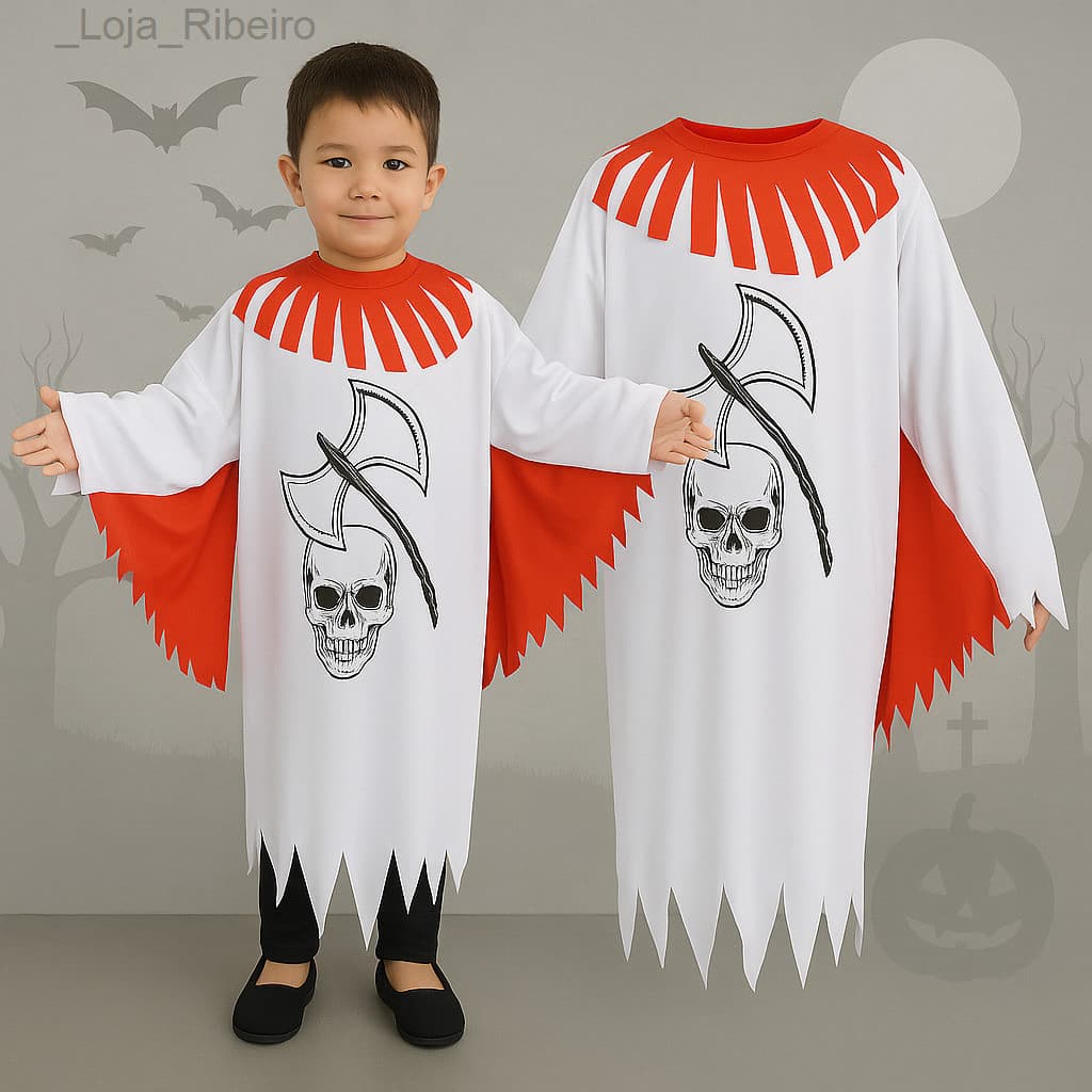 (V)Fantasia Infantil Halloween Caveira com Machado e Detalhes Vermelhos 🩸🦇SVKUVEQKFUO0