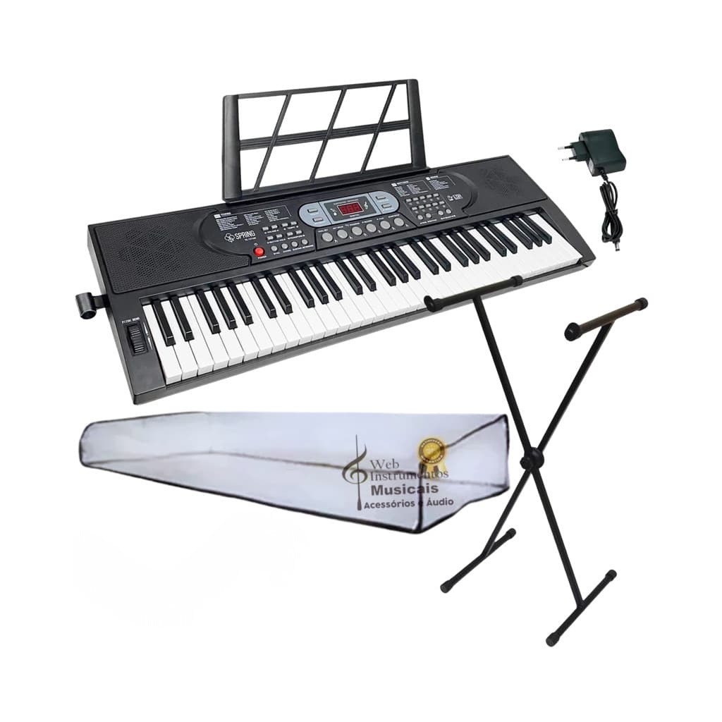 Teclado Musical 61 Teclas Spring Tc-161MK + Suporte X+ Capa Cristal