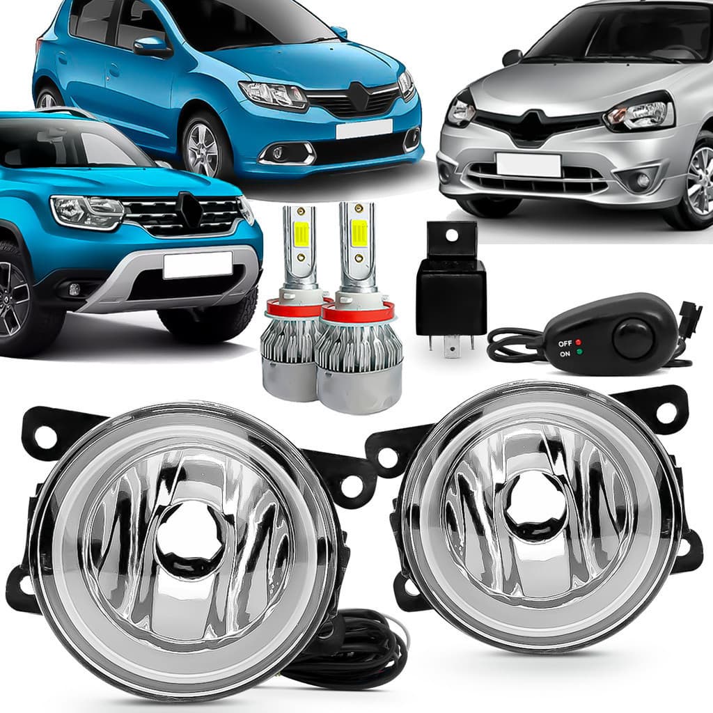 Kit Farol Milha Logan 08/25 Clio 13/16 Bt Colante Super Led Branco