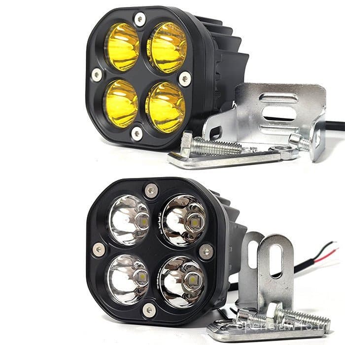 Farol LED para Motocicleta, Luz de Trabalho Cloverleaf com Quatro Lentes, 12-80V, À Prova d'Água, 3 Polegadas, 4 LEDs