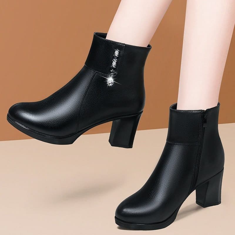 W Inverno Novo Estilo Botas de Forro de Lã Outono Inverno Couro Genuíno Botas Curtas Quentes Mulheres Couro Macio Sapato