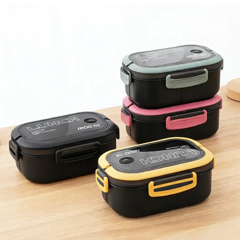 Pote de Marmita Lunch Box 1200ml com Divisórias com Talheres quatro cores