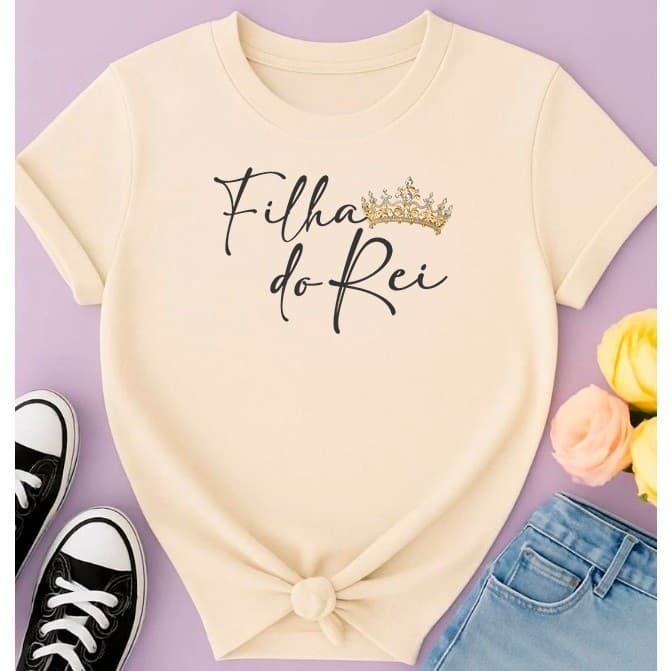 Camiseta de Algodão T- Shirts de Algodão Filha do Rei Blusa Feminina  Moda Evangélica 100% Algodão