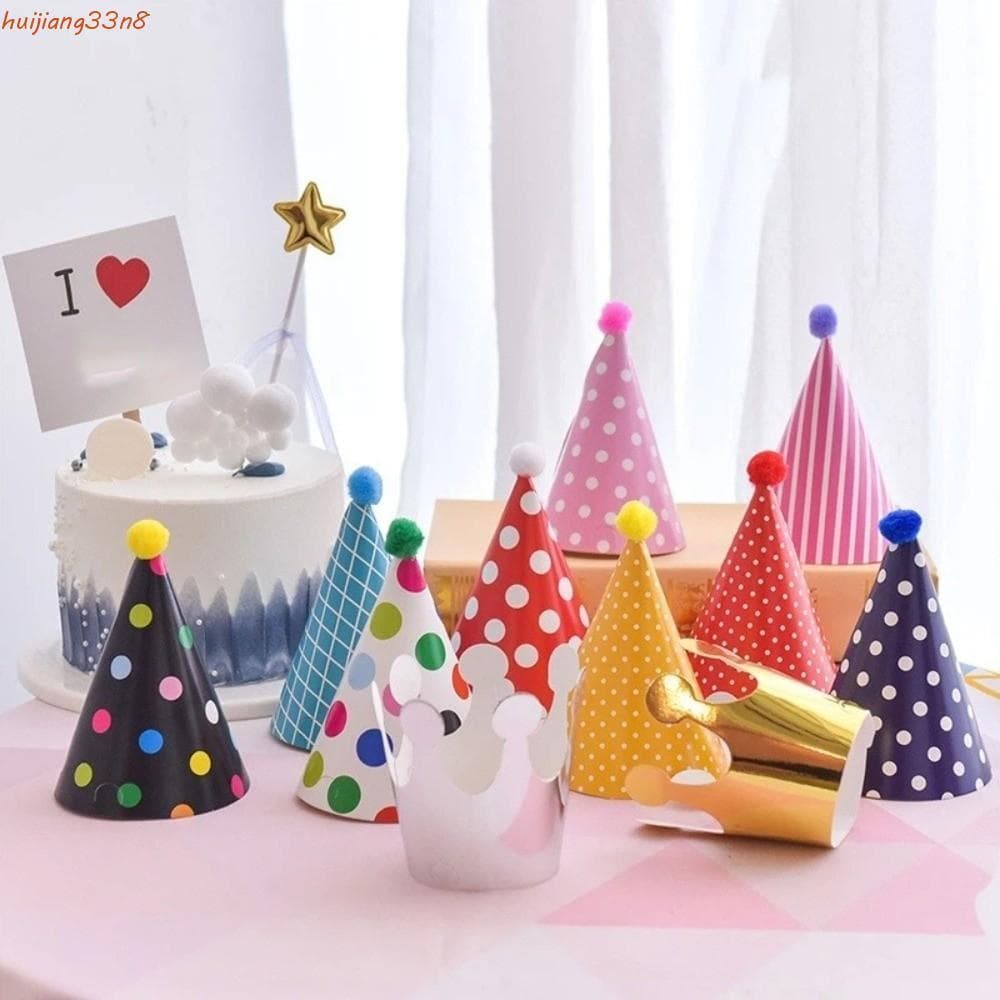 Chapéu de festa HUIJIANG, equipado com pompons de papel para decoração de aniversário, faixa de cabelo colorida para beb