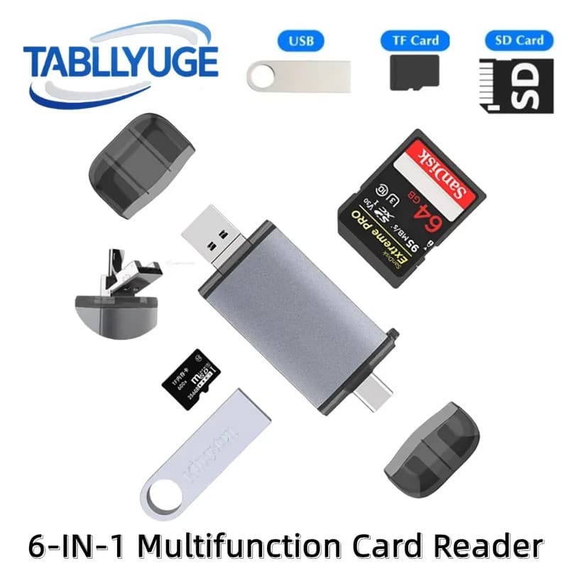 Leitor de Cartões 6 em 1 TYPE-C USB3.0 TF/SD/Micro USB Adaptador Multi-funcional Leitor de Cartões de Alta Velocidade