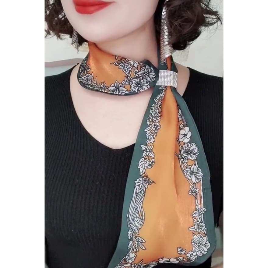 Novo estilo brisa gaze impresso cachecol All-Match elegante gaze cachecol cachecol pequeno orelha lenço de seda moda doi