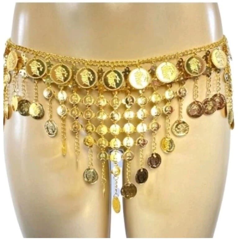 Cinto Moedas Dourado Lenço de Quadril Dança do Ventre/CiganaMaxima 105cm (2842)