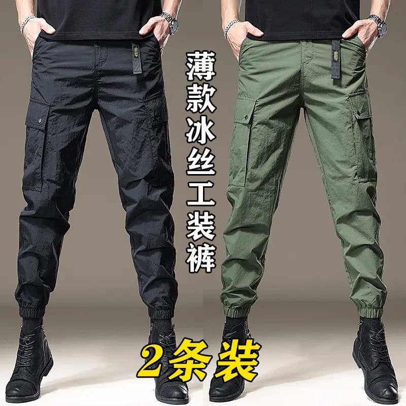 Macacão de seda gelo estiramento verão tamanho grande resistente ao desgaste masculino resistente a rasgos Retro Legging