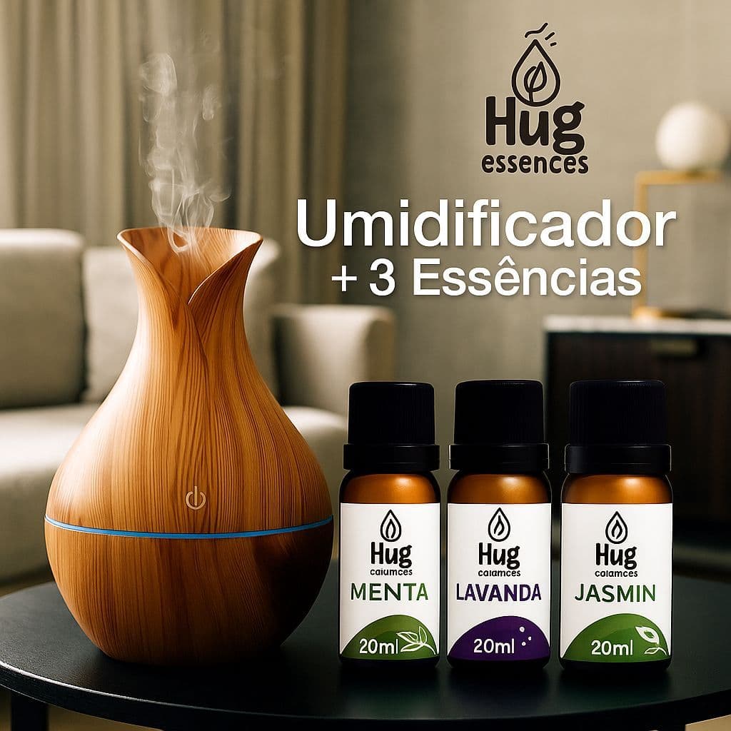 Mega Kit Umidificador De Ar + 3 Essências Hidrossolúvel 20ml | Difusor Aromatizador Vaso Escolha Seu Modelo Atomizador