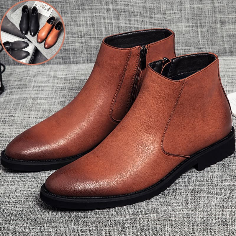 Botas masculinas com zíper lateral médio, botas Chelsea simples, botas Martin britânicas, retrô, sapatos de couro de can