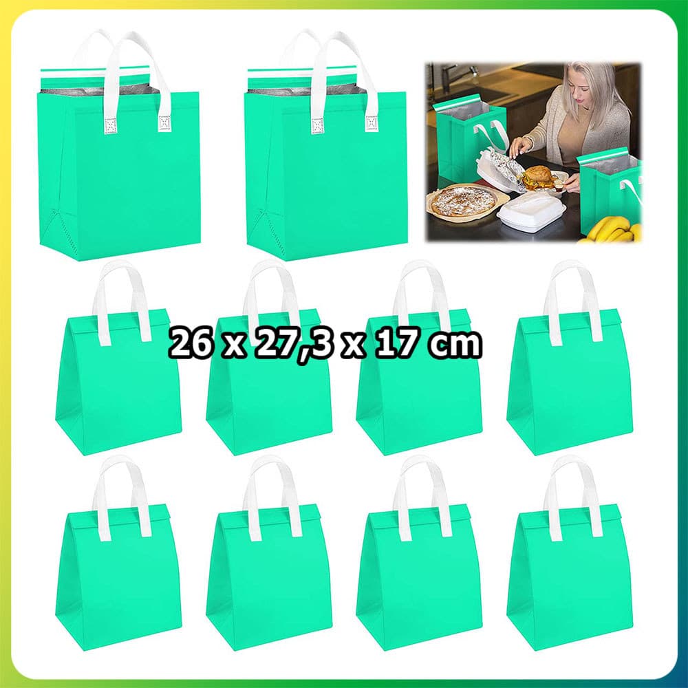 Kit 10 Verde Bolsa térmica bolsa refrigerante bolsa piquenique para comida viagem para alimentos quentes e frios