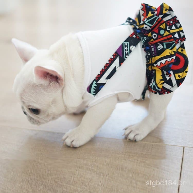 Vestido Floral para Animais de Estimação para Primavera e Verão, Estilo Étnico, Vestido Fino e Fofo para Bulldog Francês