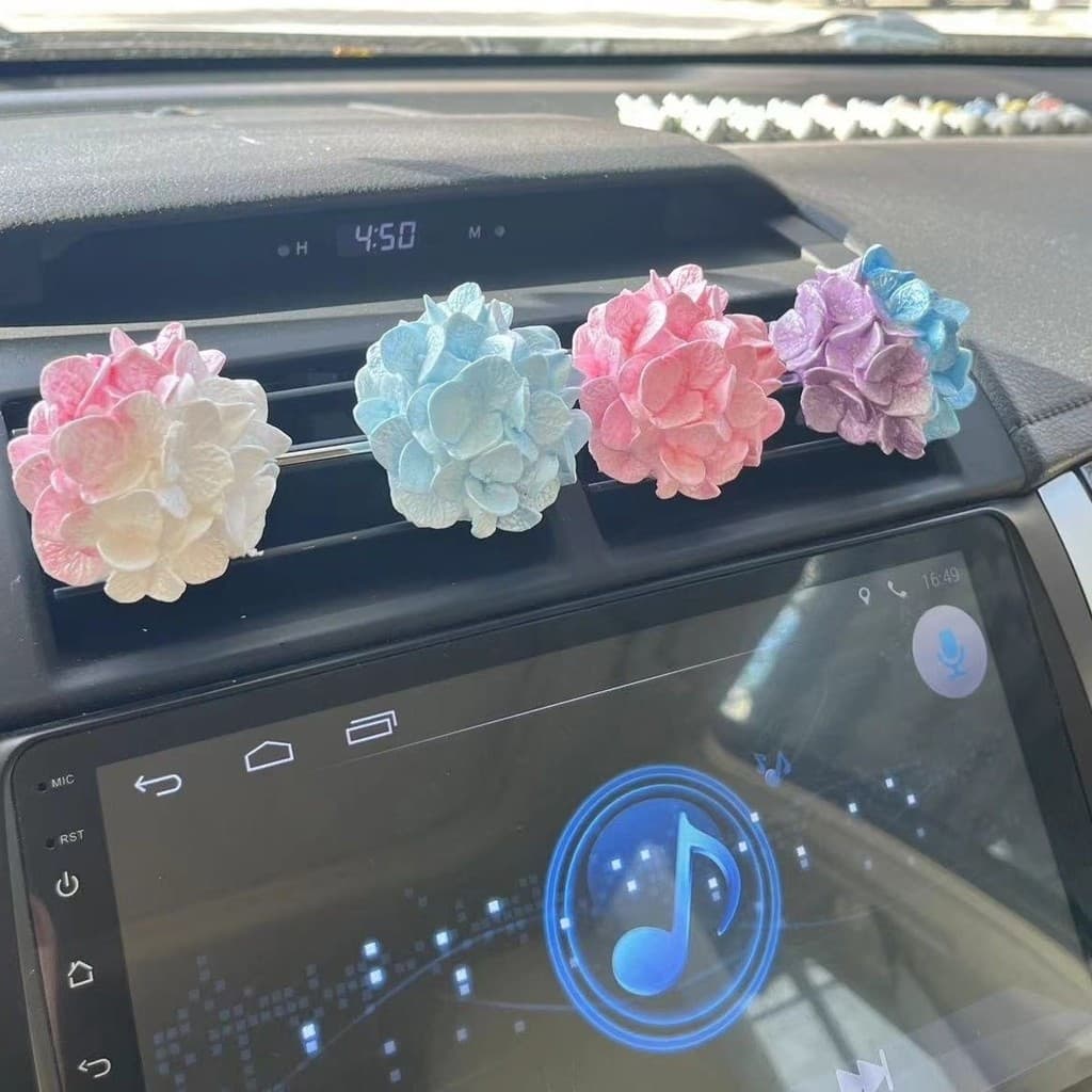 Carro aromaterapia Perfume fresco sonhador hortênsia simulação flor carro controle Central decoração acessórios interior