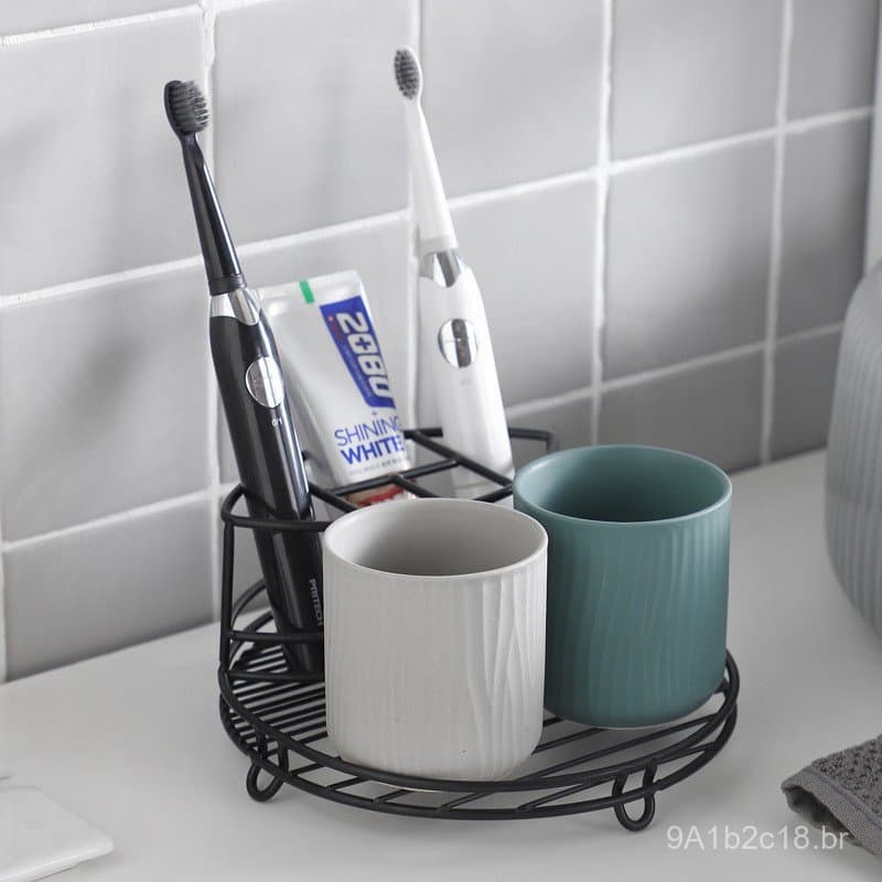 Conjunto de copo de cerâmica para escova de dentes e suporte para escova de dentes com suporte, estilo nórdico minimalis