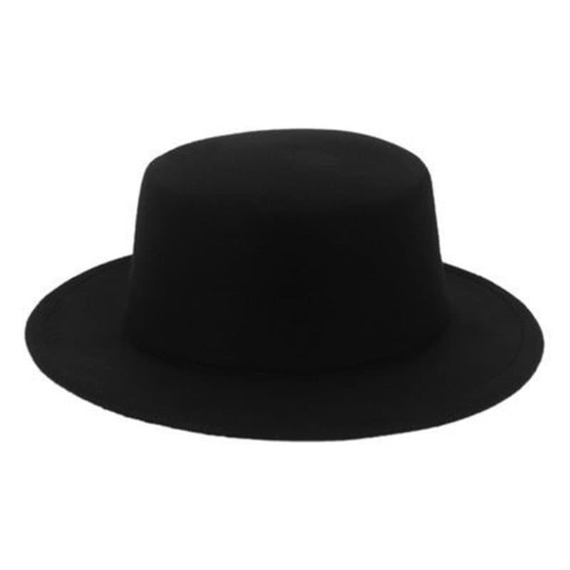 Novo chapéu formal de aba larga para homens e mulheres, chapéu de lã vintage britânico de topo plano, chapéu de sol.