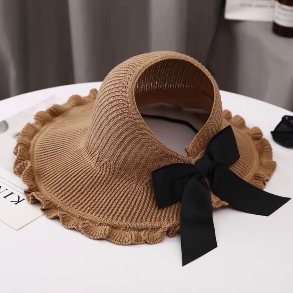 Verão novo estilo senhoras chapéu de sol dobrável chapéu de sol protetor solar grande borda arco All-Match vazio rolo su