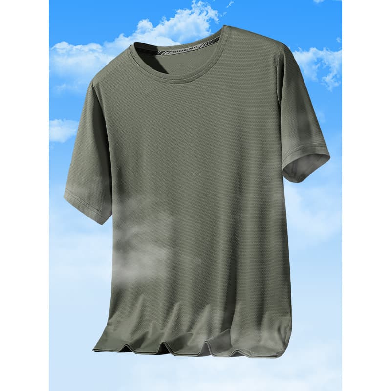 Top de seda gelo masculino fino cor sólida camiseta Fitness esportes roupas de secagem rápida moda em torno do pescoço c