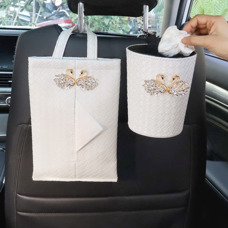 Caixa de tecido do carro pendurado criativo diamante-cravejado cisne Interior suprimentos papel tecido pendurado caixa p