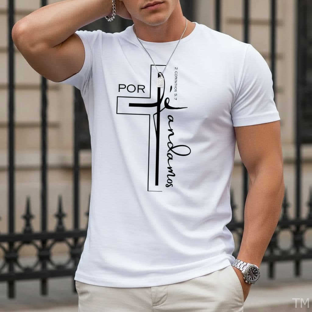 Camiseta Religiosa Manga Curta Masculina Estampa Fé Cruz  Malha camisa cristá ,evangelica dia dia.