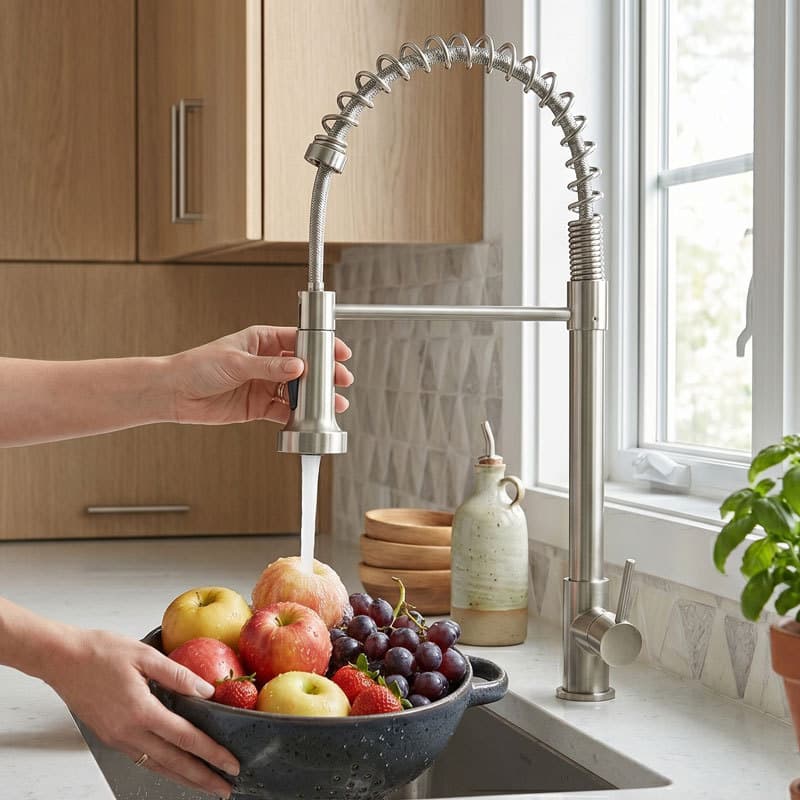 Torneira Cozinha Bancada com Ducha Retrátil 2 Jatos Inox Giratória 360° Fria