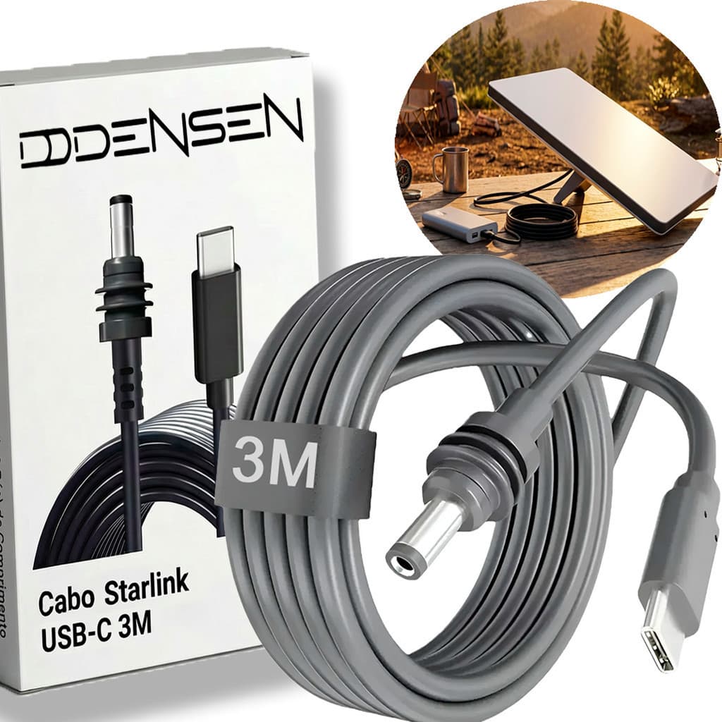 Cabo Internet Starlink Mini 12v 3 Metros USB-C P/ Powerbank Power Station Portátil Alta Performance