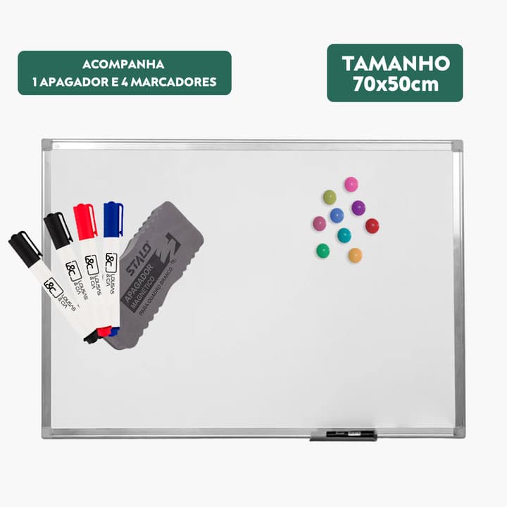 Quadro Branco Magnético Grande com Canetas e Apagador + Brinde