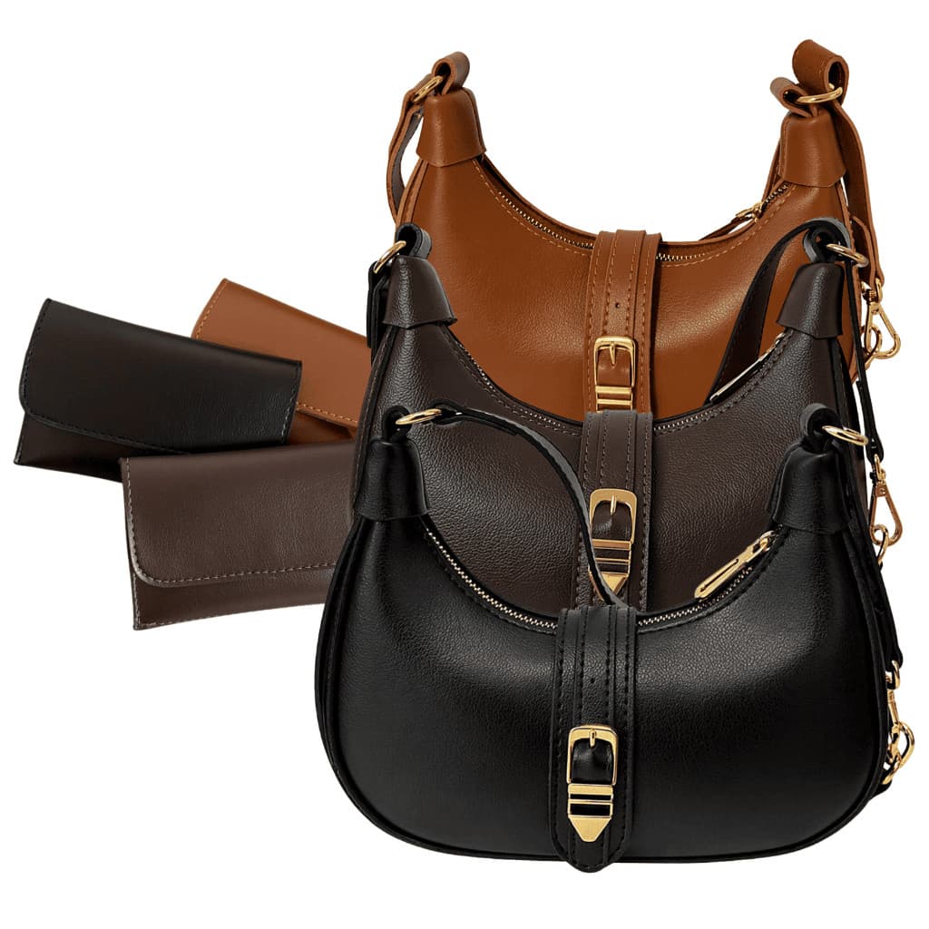 Kit Bolsa Baguette com Ziper de Ombro e Carteira de Mao