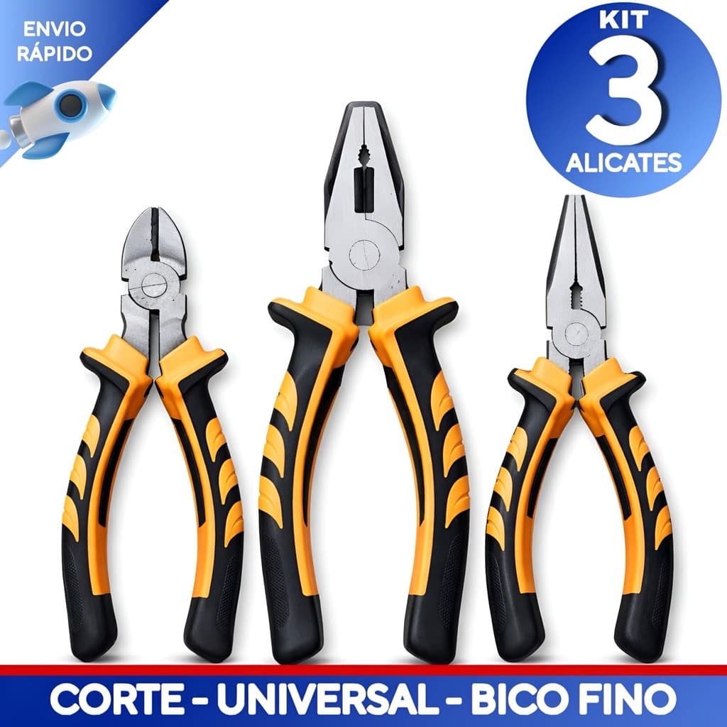 Jogo de Alicate Universal Kit 3 Alicates Multiuso Universal e Corte Resistente Alta Qualidade