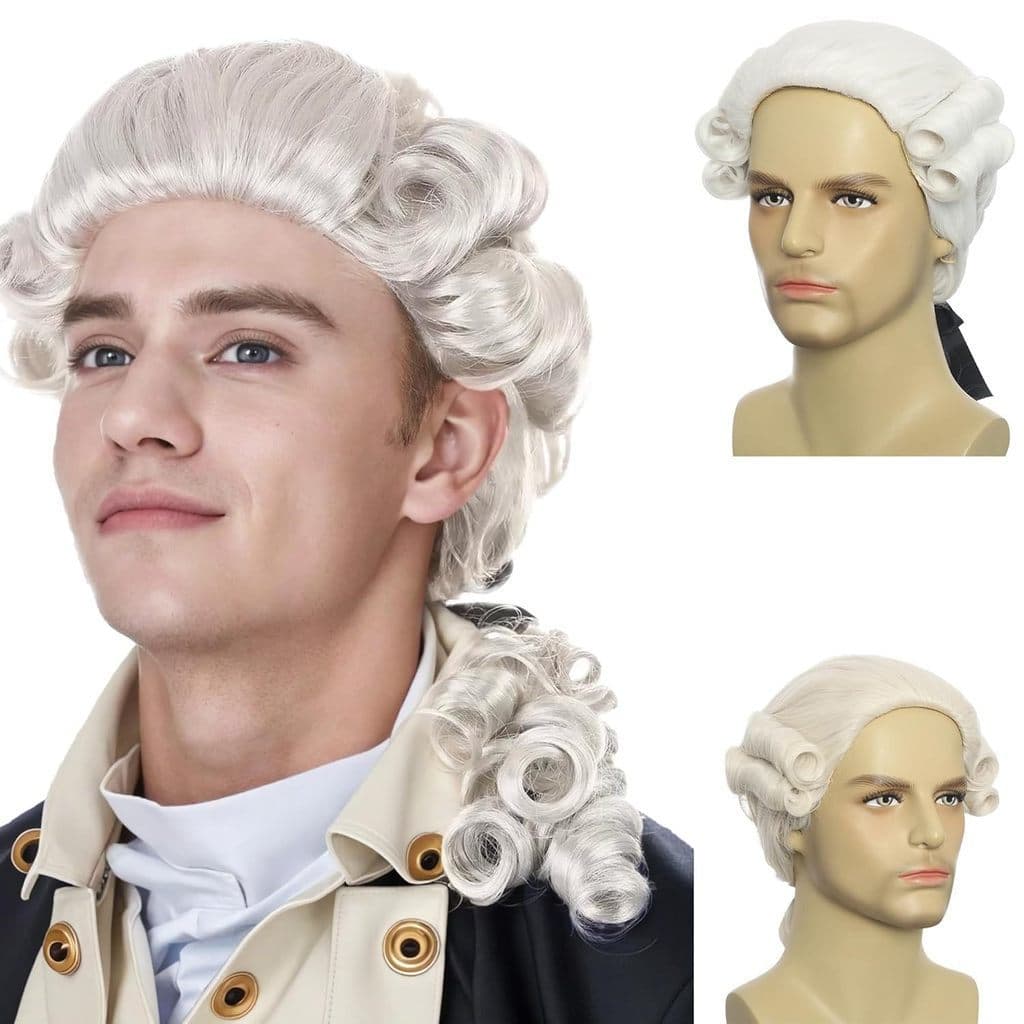 Washington Colonial cos Onda Personagem Peruca Advogado Branco Halloween Chapelaria Homens Peruca
