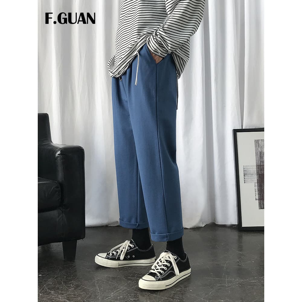 Calças de perna reta de pernas tornozelo masculinas primavera outono solto Street Wear calças casuais cor sólida Sweatpa