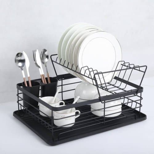 Escorredor Loucas 2 Andares Preto Fosco Cozinha Organizador Pratico Resistente Compacto Design Moderno