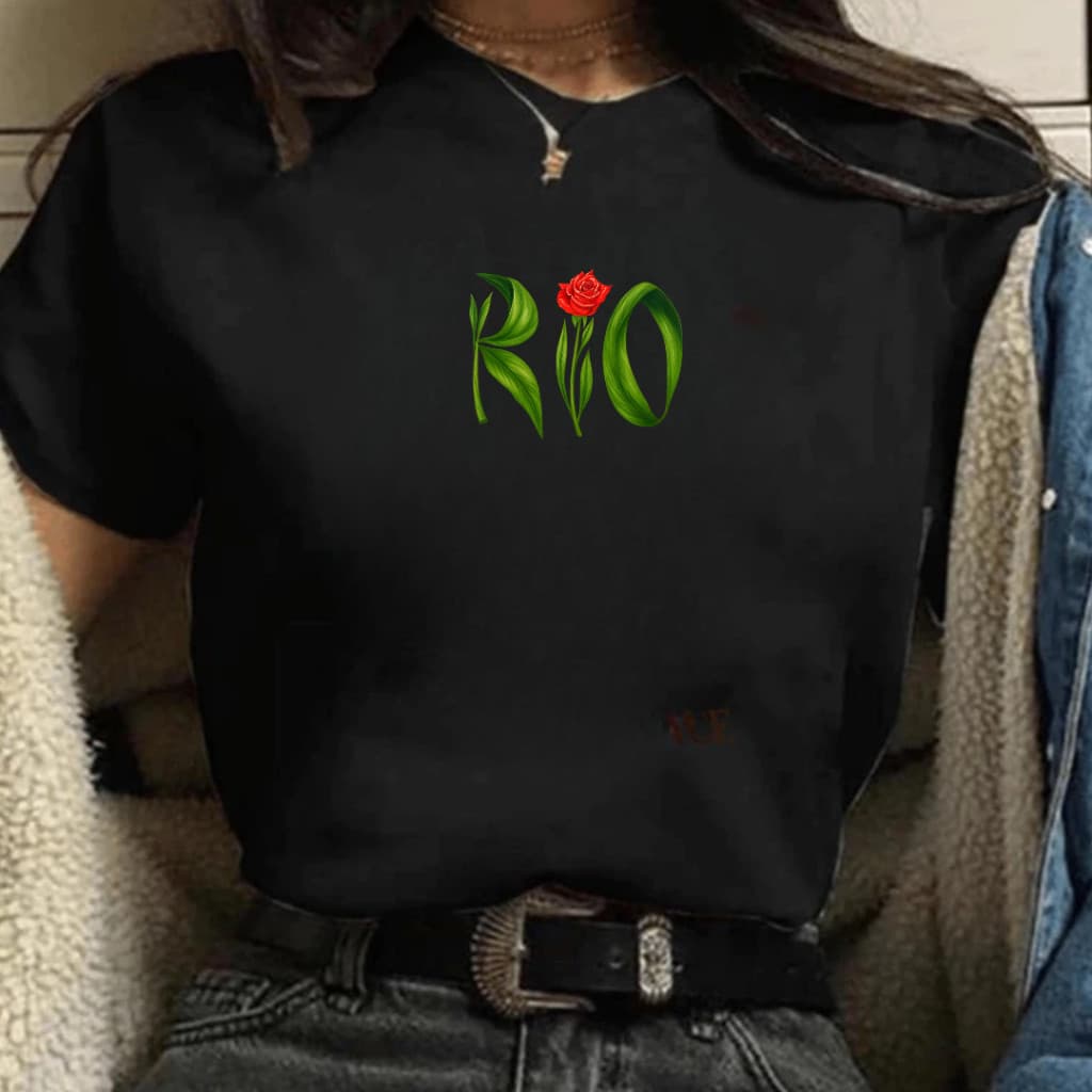 Camiseta Feminina Estampada RIo Rosa Blusa Feminina 100%  Algodão T Shirt Feminina Estampada