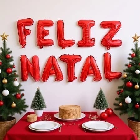 Balão Natal Feliz Vermelho Decoração Festa Natalina Enfeite Jantar Letra Pendura Parede Porta Bexiga