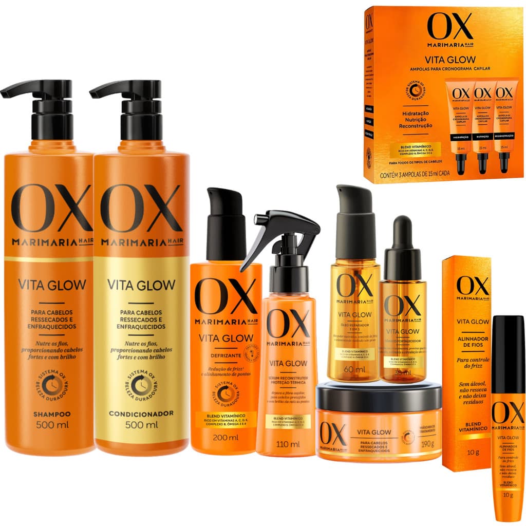 Kit OX VitaGlow MariMaria Óleo Reparador Tônico Fortalecedor