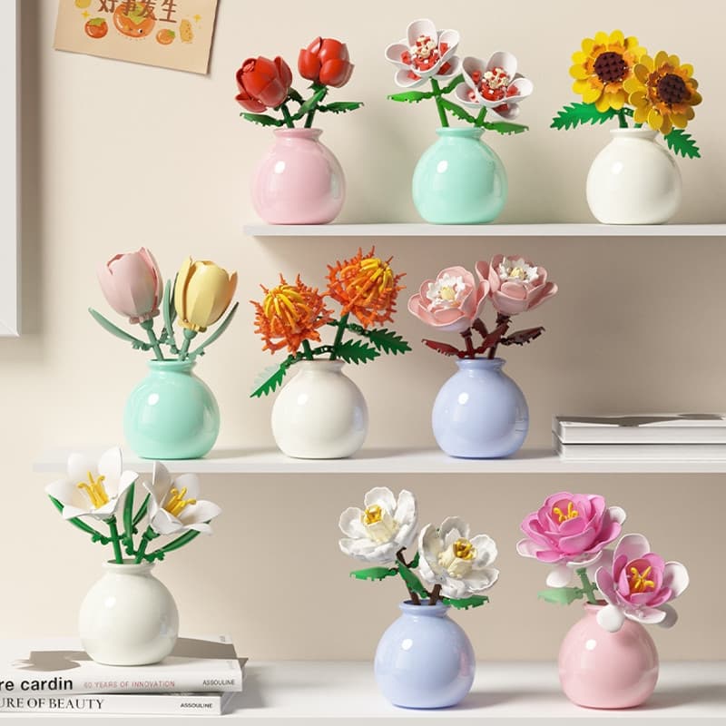 Girassóis , Rosas Eternas Flor Vaso De Flores Blocos De Construção , Meninos E Meninas Brinquedos De Presente Do Festiva