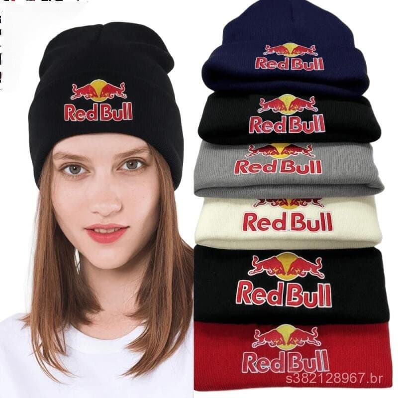 Chapéu Esportivo Masculino E Feminino Outono/Inverno Moda Red Bull Bordado Gorro Quente Macio De Malha
