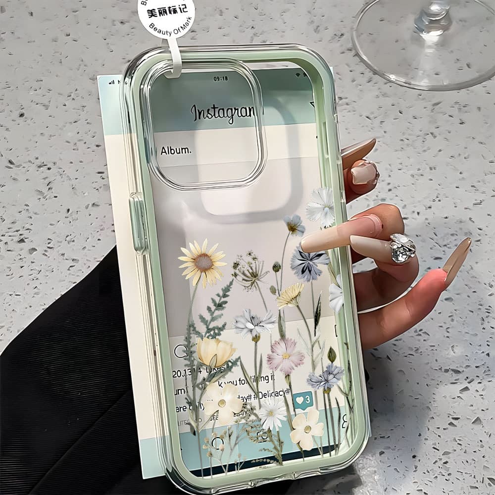 Flores Silvestres 3 Em 1 Ins Anti-Impacto Capinha Capa Para IPhone 13 11 12 14 15 16 17 Ar Pro Max Normal Transparente A