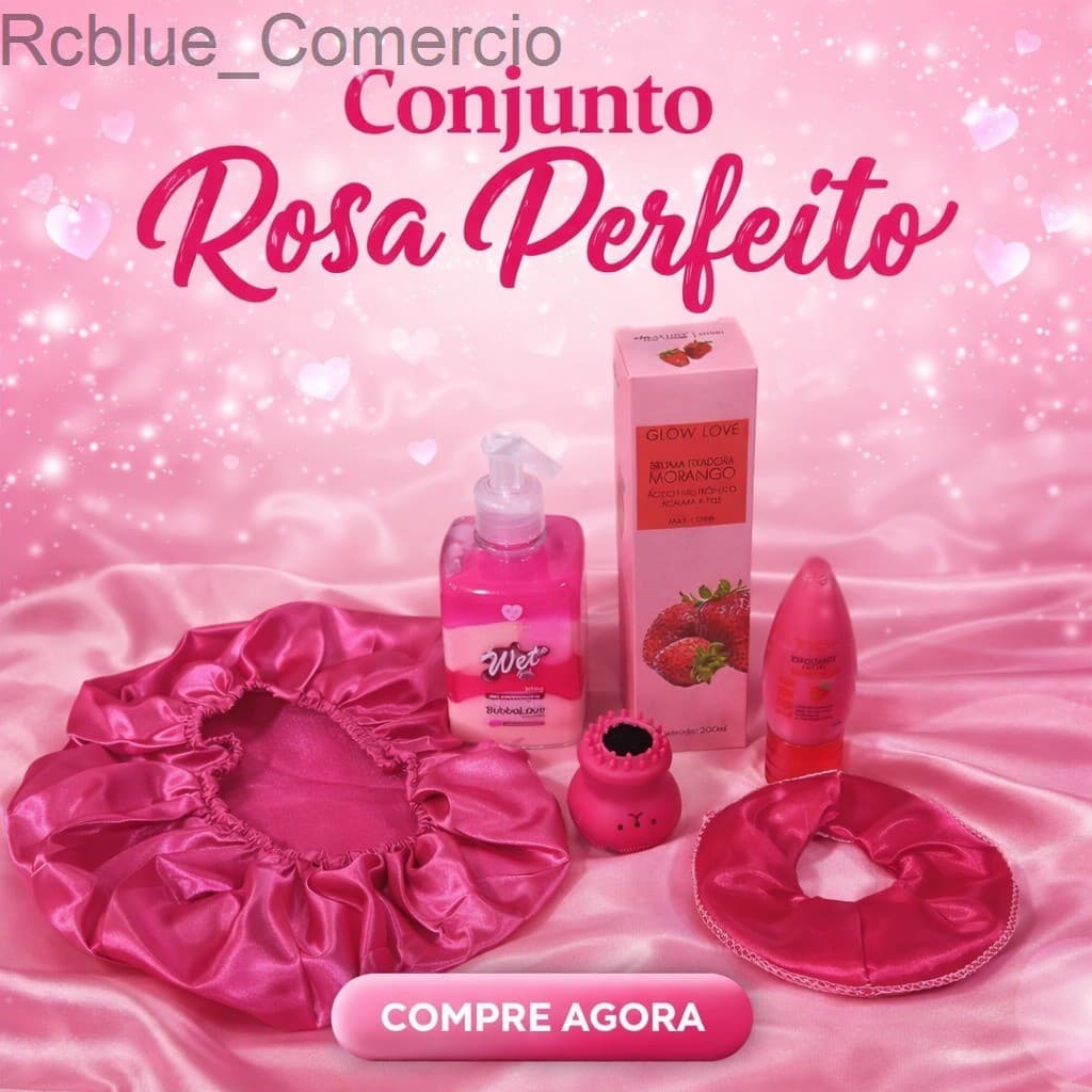 Kit Rosa Completo c/ Touca + Gel Virilha + Bruma + Esfoliante + Xuxinha + esponja polvoQVIR